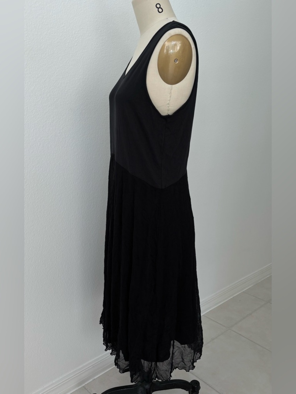 LIV By Habitat Black Crinkle Mesh Sleeveless Tank Dress NWOT Relaxed Lagenlook M - Picture 5 of 9